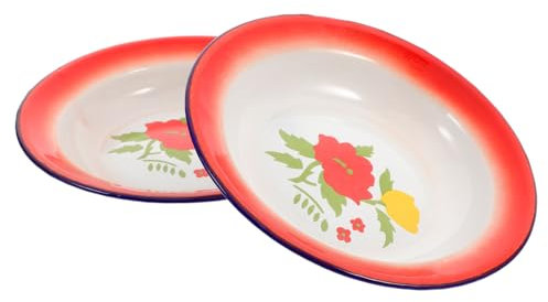 Cabilock 2piezas Platos Esmaltados Retro Con Motivo Floral Bandeja Vintage Redonda Para Servir Ensaladas Pasta y Aperitivos