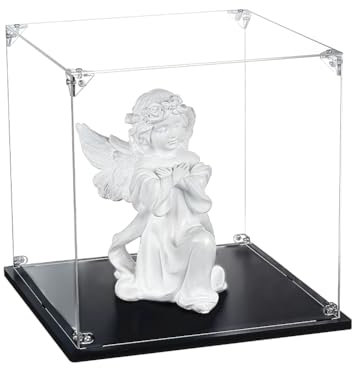 NBEADS Acryl Figuren Vitrine, Klarer Acryl-Display-Kasten Staubdicht Schutz Vitrine Quadratische Vitrine mit Schwarzer Basis für Sammlerstücke Figuren Modelle Organisieren, 25x25x25cm