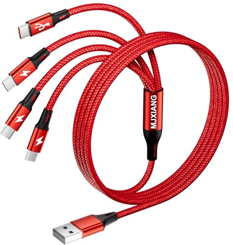 MJXIANG Multi USB C Cable 1.2M, QC 3.0(3.1A) USB C Splitter Cable, 4 in 1 Charger Cord with 4 Type C Ports Fast Charging for iPhone 15/16 Series, iPad Air/Pro, Samsung Galaxy S25 S24, Sony, LG, Switch