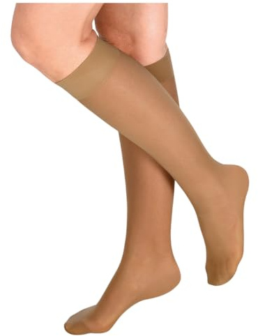 Coopers of Stortford - Pack of 12 Extra Deep Knee-High Socks for Ladies - Soft-Grip 6cm Wide Cuffs with Reinforced Toes - 20-Denier Breathable Stretch Fit UK Shoe Size 4-8