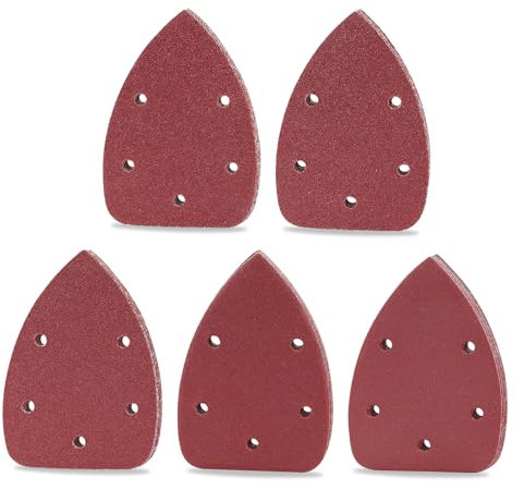 wadafen Mouse Sander Pads, 50pcs Multi Tool Sanding Pads, 140x90 mm Detail Sander Pads, Hook and Loop Sandpaper 5 Holes Compatible with Black and Decker Sander, Grits 40/60/80/120/240 Each x10