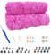 NAHUAA Chenille Wolle zum Häkeln 3 x 100g (3 x 150 m) Flauschige Wolle zum Stricken und Häkeln Kuschelwolle mit Häkelzubehör Weiche Plüschwolle für Decken Schals Kunsthandwerk, Dunkelrosa