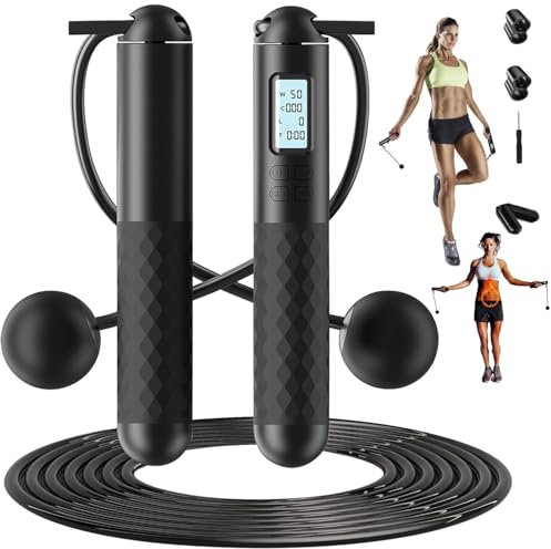 Ropeless Skipping Rope, Cordless Skipping Ropes for Adults, Wireless Skipping Rope with Counter, Smart Digital Ball Jump Rope,Weighted Skipping Rope without Rope for Home Workout Equipment (6.5cm-B)