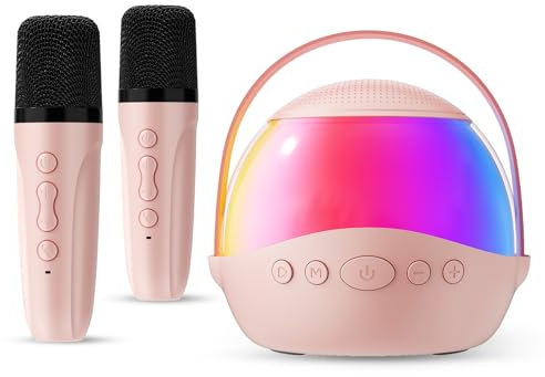 Mini Karaoke Machine Gifts for Kids Adults, Portable Karaoke Speaker with 2 Wireless Microphones, Kids Microphone with Speaker, Birthday Gifts for Girls Boys 3-12+ Year Old (Pinkcolor)
