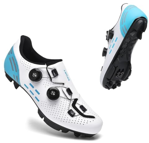 Cycling Shoes Mens Road MTB Cycling Shoes SPD-SL Compatible with Peloton Bike Indoor Outdoor Road Bike Riding Shoes Men's & Women's Black (White Moon - MTB,11)