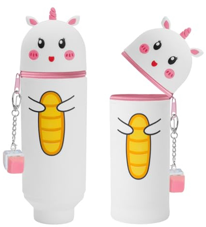 EEPLUYTY Kawaii Federmäppchen, 2-in-1 Weiche Silikontasche - Kawaii, Kinder Federmäppchen, Silikon, Stile, Mit Stressabbau-Spielzeug (Rosa Einhorn)