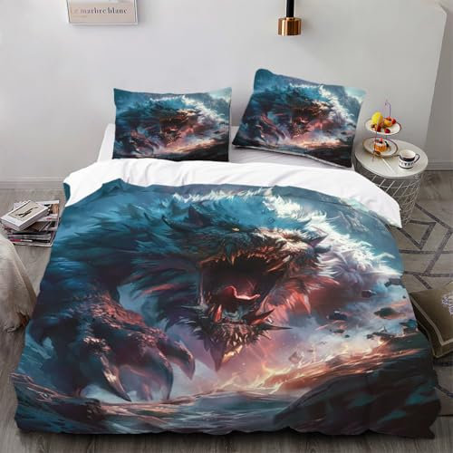 FUHAOLI Bettwäsche 135x200cm，Monster Wut Bettbezüge 50×75 cm Kissenbezügen Mikrofaser Bettbezug,3teilig,AI 3D Druck Lustig und bunt Bettbezug,mit Reißverschluss（135×200 * 1+50×75 * 2）