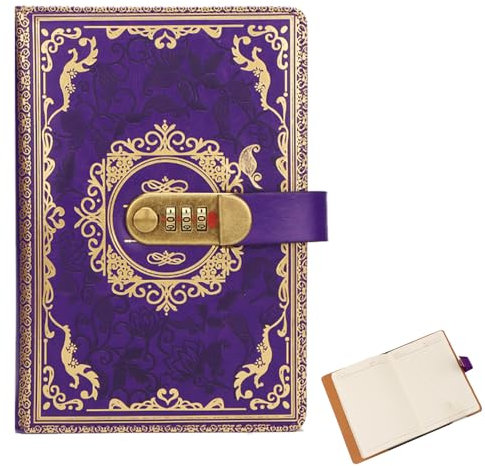 DAZZTIME Diario con Lucchetto,Diario Segreto con Lucchetto,A5 Diario in Pelle PU,Diario di Lettura Vintage per Adulti,Lettura Vintage con Serratura,200 Pagine,Carta da 100 g/m²,per Donne e Uomini