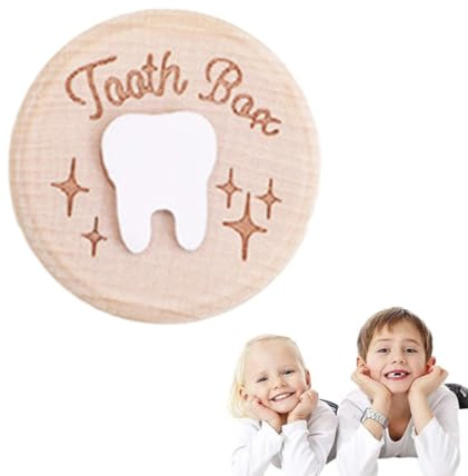 KEQAR Caja Dientes de Leche para Niños y Niñas, Cajita de Madera con Diseño Divertido, Regalos Originales para Bautizos y Cumpleaños, Recuerdo para Nuevos Padres y Ratoncito Pérez (Dinosaurio)
