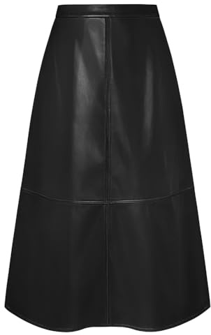 Kate Kasin Women Midi Faux Leather Skirt High Waist A-Line Skirts