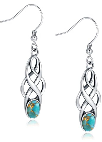Ohrringe 925 Silber – Leichte keltische Hängeohrringe- Stabilisiert Türkis – Damen Schmuck Irischer Stil Geburtstagsgeschenk