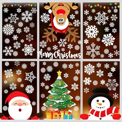 300 Stück Fensterbilder Weihnachten Weihnachtsdeko Fenster | Weihnachtsdeko Innen PVC Weihnachtsdeko Fenster Fensterbilder Winter Fensterbilder Weihnachten Selbstklebend