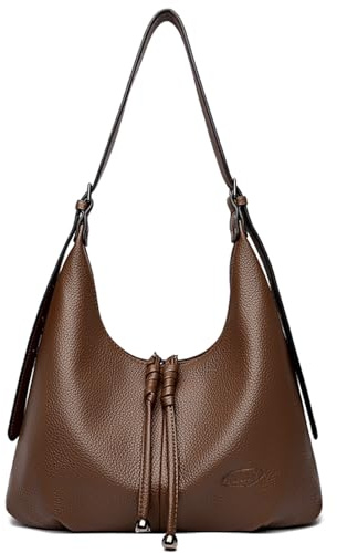 Myhozee Damen Umhängetasche PU Leather Tote Bag Shoulder Bag Vintage Hobo Bag Handtasche Schultertasche Reißverschlusstasche with Adjustable Strap für den Weg zur Arbeit, Reisen und Verabredungen
