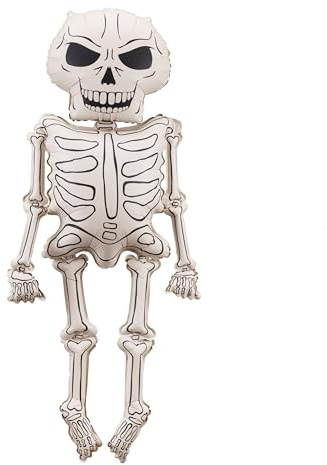 Halloween Folienballon Skelett – XXL 46 × 129 cm – creme schwarz – Luft & Helium – inkl. Strohhalm