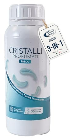 Sicignano Cristalli Duftstoffe, 500 g, Talkum – Kristalle Made in Italy für Wäsche, 3-in-1: Duft, Weichspüler Entkalker; Salze für Waschmaschine, erfrischende Wirkung und langanhaltender Duft für