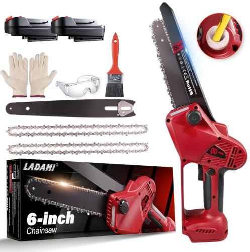 LADAMI Mini Kettensäge 6 Zoll, Akku Kettensäge mit Automatischer Öler | Ersatzkette, Handkettensäge Akku kompatibel mit Makita 、Einhell 、bosch 18V Akkus für Gartenscheren Holzschneidenz(Ohne Akku)