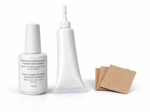 Générique Kit de réparation pour meubles brillants laqués – Retouche rayures, éclats et fissures – Peinture de retouche + pâte réparatrice + papier abrasif 15 ml (Blanc)