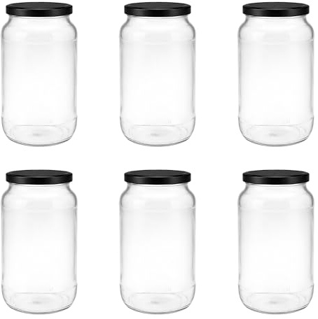 hocz 6x Einmachgläser 1 Liter | mit Deckel Schwarz TO 82 | leere Gläser mit Schraubdeckel zum befüllen 1 L | 1000 ml Sturzgläser, Schraubgläser, Marmeladengläser Set | 6 Stück