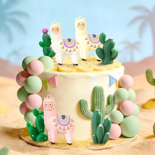 JeVenis Lama Kaktus Kuchenaufsatz Alpaka Kaktus Geburtstag Kuchendekoration | Lama Kaktus Kuchenaufsatz Alpaka Kaktus Kuchendekoration für Mexikanische Fiesta Geburtstag Babyparty Cinco de Mayo