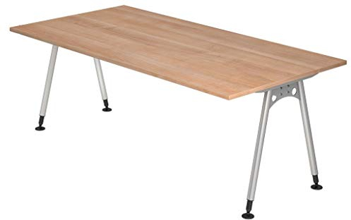 Froschkönig24 Schreibtisch 16678 höhenverstellbarer Arbeitstisch Tisch Bürotisch 200x100cm, Dekor:Nussbaum