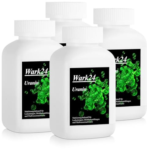 Wark24 Uranin, gelb-grüner Markierungsfarbstoff Fluorescein, 4 x 100 g, Wasserfärbemittel zur Leckageortung, umweltfreundliches Lecksuchmittel