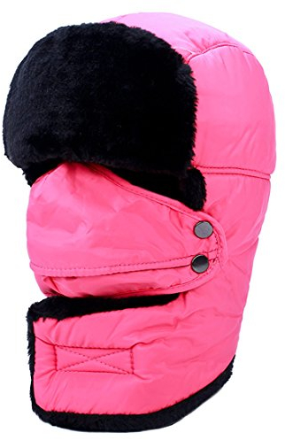 Kuyou Unisex Wintermütze Fliegermütze Warme Fellmütze für Sport und Outdoor (Hot Pink)