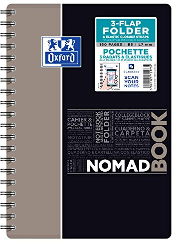 Oxford Nomadbook 400100862 Spiralheft für Studenten, 17,6 x 25 cm, 160 Seiten, liniert, 7 mm, Polypropylen, zufällige Farbauswahl