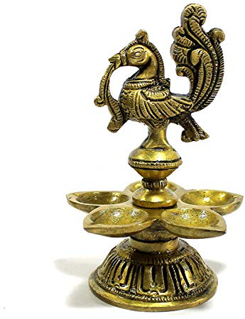 eSplanade Lotos runde Messingdiya-Öllampe für Haus und Büro 5 Peacock Diya Golden
