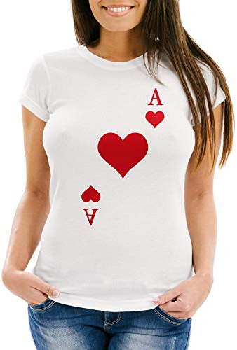 MoonWorks® Damen T-Shirt Kartenspiel Kostüm Spielkarten Gruppenkostüm Karten Fasching Karneval Faschingsshirt Herz Ass weiß M