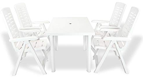 Tidyard 5-TLG. Gartenmöbel Set Garten Essgruppe Kunststoff Gartengarnitur Gartengruppe inkl. Tisch 126 x 76 x 72 cm, 4 Klappstühle 60 x 61 x 108 cm Weiß für 4 Personen