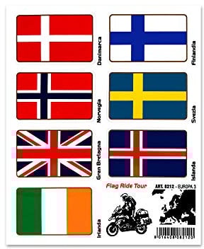 Stickers Adesivi Bandiere, Flag Ride Tour Europa 3 per Bauletti Moto, 16 x 13.5 cm