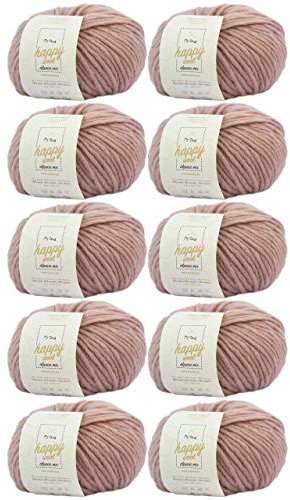 Alpaka Garn - 10x Happy Wool Alpaca Mix Puder (Fb 67) - 10 Knäuel Blau + GRATIS Label - 50g/80m - Nadelstärke 7-8mm - Zum Stricken