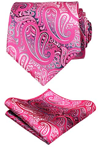Alizeal Handgefertigte Paisley-Blumen-Krawatte mit Einstecktuch, 143-Rose Pink, Einheitsgröße