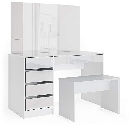 Vicco Schminktisch Sherry, Kosmetiktisch mit Spiegel, Weiß, 120 cm mit Bank