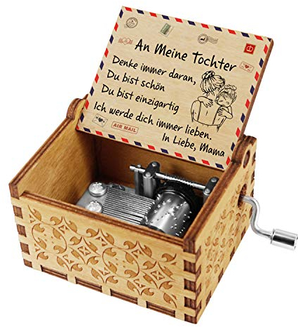 Gravierte Holzspieluhren Handgefertigte hölzerne Spieluhren und Lieder mit Edelstahl von Music Chests Custom Vintage Handkurbel Spieluhr Weihnachtsgeburtstagsgeschenk (Für Tochter von Mama)