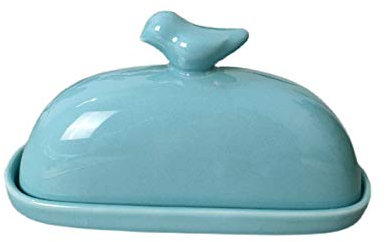 Beurriers Plat de beurre bleu avec couvercle, porte-beurre de céramique mignon avec poignée, récipient à beurre polyvalent pour fromage, beurre et gâteau Beurriers Conteneur de Beurre