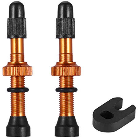2ST Fahrrad-Reifen-Ventile Bike Stem Legierungskern Tubeless Gebirgsstraßen-Fahrrad Vakuumdüse, Orange, 58mm