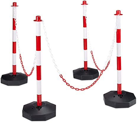 Set da 4 Paletti di Delimitazione, Colonnine,Barriere Eventi e Feste, Dissuasore Parcheggio, 82x112x28 cm, Rosso Bianco, 1 pz