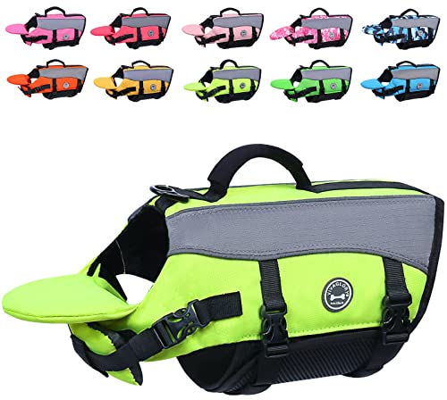 VIVAGLORY Front Float Schwimmweste Hund, Hundeschwimmweste für Bootfahren, Schwimmweste with Kopfstütze, Auftrieb & Schwimmhilfe, XXS, Neon-Gelb