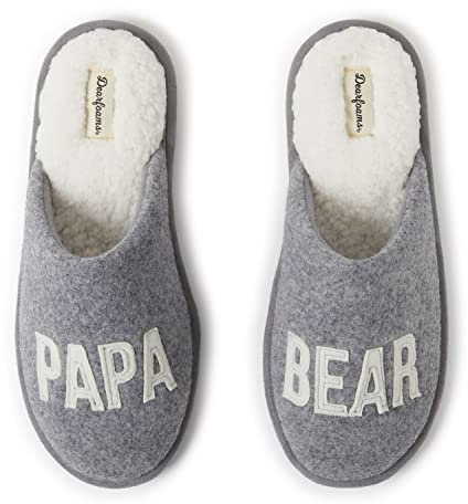 Dearfoams Herren Geschenke für Väter, lustiger Vatertag, Papa, Bär, Hausschuhe, Hell, meliert, Grau, 41/43 EU