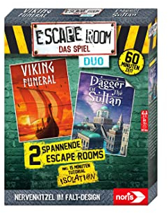 noris 606101945 Escape Room Duo 3, Familien und Gesellschaftsspiel für Erwachsene, inkl. 2 Fällen und Promo Fall mit neuartigem Falt-Mechanismus, ab 16 Jahren