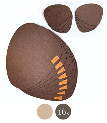 Livlig53 Platzset abwischbar aus Filz, 16-er Set Untersetzer, 8 Tischuntersetzer + 8 Glasuntersetzer, Tischset in natürlichen Farben, Braun