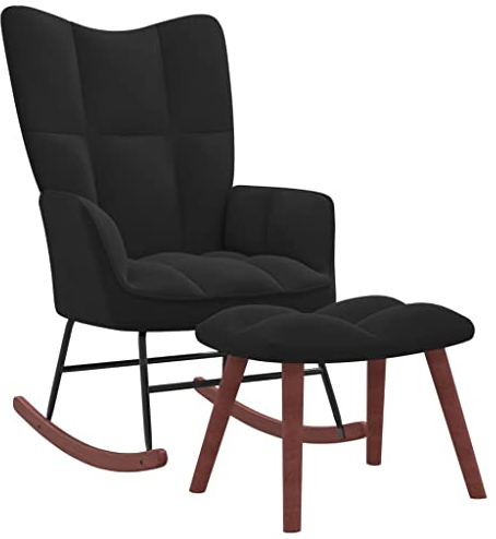 vidaXL Chaise à Bascule avec Repose-Pied Fauteuil de Relaxation avec Tabouret Siège de Détente Salon Maison Intérieur Noir Velours