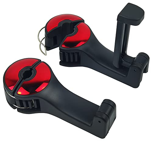 DOULEIN Auto Kopfstützen Haken,2 Stücke Autositz Haken Halter Fahrzeug Rücksitz Haken Autositz Lagerung Haken mit Handyhalterung für Tasche, Handy, Lebensmittel (Red)