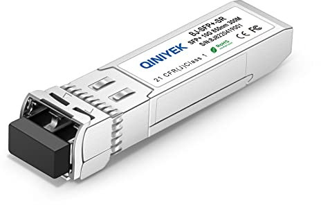 QINIYEK 10GBase-SR SFP+ Transceiver, 10G Multimode SFP+ LC-Modul, 850 nm MMF, bis zu 300 m, kompatibel mit Cisco SFP-10G-SR, Ubiquiti UF-MM-10G, Mikrotik, Netgear, Supermicro (1 Stück)