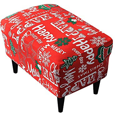 Highdi Ottomane Schonbezug Hockerbezug, Hocker Husse für Fußhocker Rechteckig, Stretch Bezug Ottomane Abdeckung Überzug Hocker Protector Waschbar Hockerabdeckung (Weihnachtsrot)