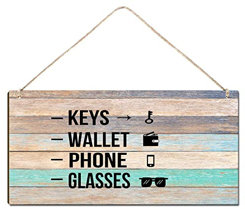 Keys Wallet Phone Glasses Front Door Decorations for All Seasons Funny Wooden Front Porch Decor Hanging Housewarming Gift 12X6 Inch