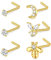 Crdifu 6pcs Clous de Nez Or 18G en Forme de L Anneaux de Nez incurvés en Acier Inoxydable Lune Papillon Piercing Bijoux