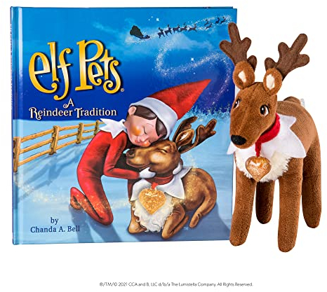 The Elf on the Shelf® Elf Pets® Rentier Tradition | Kuscheliges Rentier mit Illustriertem Buch & Goldenem Herzanhänger | Inkl. Echtheitszertifikat