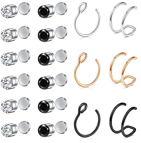 Rajnard 18 Stück Fake Nasenring Fake Nasenpiercing Fake Nasenstecker Chirurgenstahl Fake Helix Tragus Piercing Faux Lip Labret Stud Fake Piercings für Frauen Männer